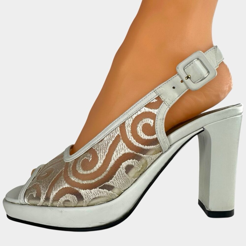 Yves Saint Laurent Platform Sandals Slingback Peep-Toe White SZ (US)5.5/(EU)35.5 - Picture 2 of 11